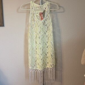 Francesca's Swimsuit Cover Up Lace Fringe Yellow White S/M Beach Resort‎